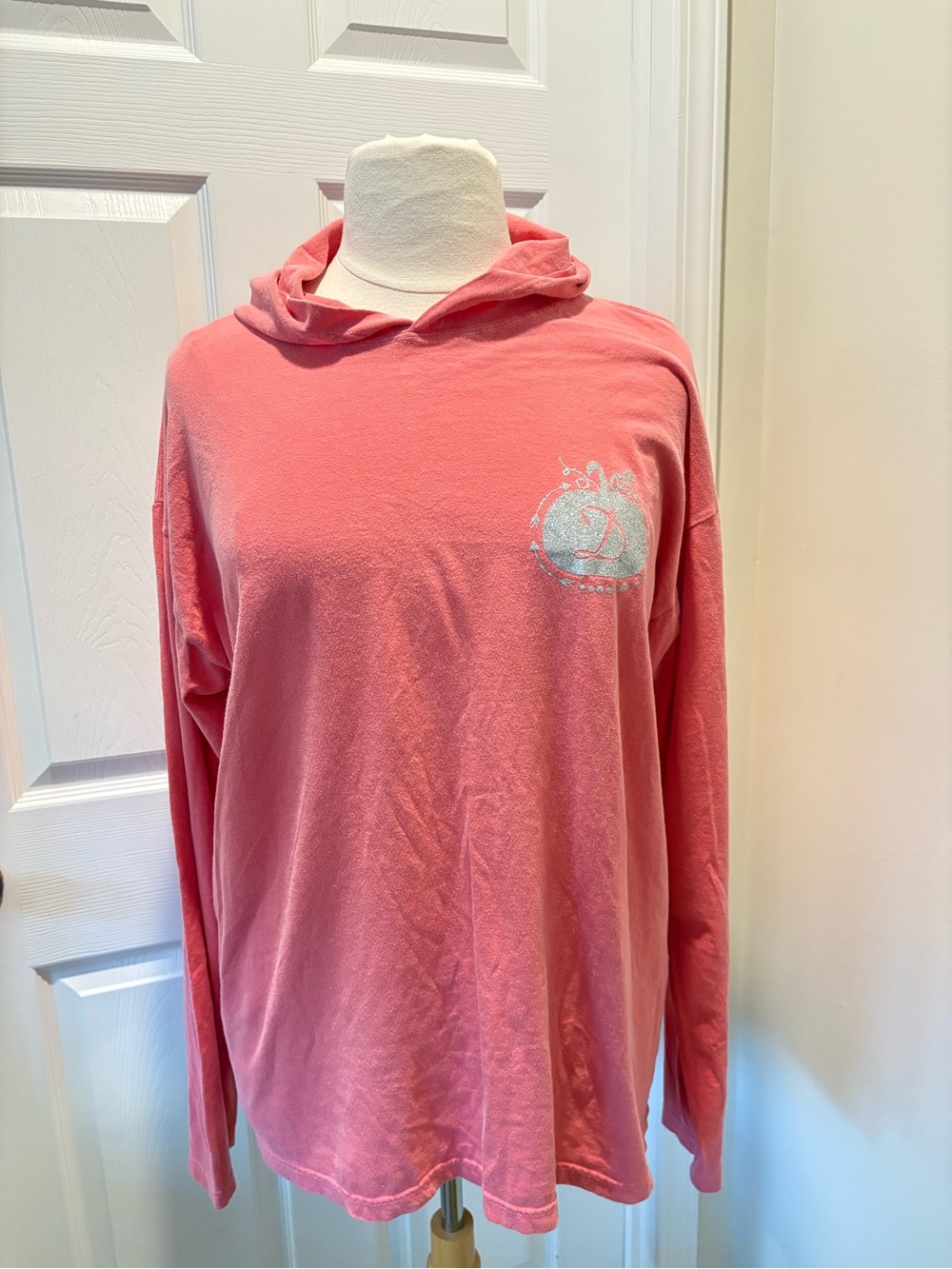 Comfort Colors XL Hooded Long Sleeve Shirt Coral Pumpkin D Monogram 100% Cotton